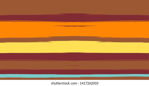 Orange, Brown Lines Seamless Summer Pattern, Vector Watercolor Sailor Stripes. Vintage Trace Grunge Textile Fabric Design Horizontal Brushstrokes. Hand Painted Ink Trace, Male or Female Clothing