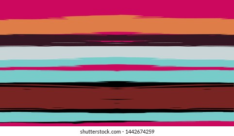 Orange, Brown Lines Seamless Summer Pattern, Vector Watercolor Sailor Stripes. Horizontal Brushstrokes Vintage Trace Grunge Textile Clothe Design. Brush Painted Cool Trace, Geometric Autumn Print