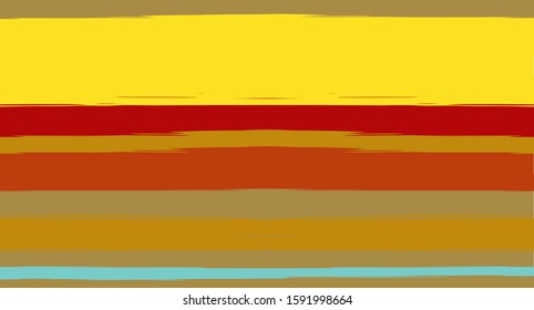 Orange, Brown Lines Seamless Summer Pattern, Vector Watercolor Sailor Stripes. Horizontal Brushstrokes Retro Vintage Grunge Fabric Texture Design. Ink Painted Trendy Trace, Geometric Uneven Print