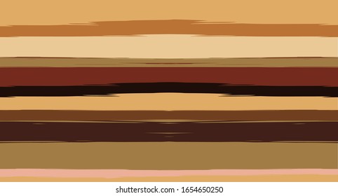 Orangefarbene, braune Linien Nahtlose Sommermuster, Vektorillustration Aquarell Sailor Streifen. Horizontale Pinselstriche Retro Vintage Grunge Textile Fashion Design. Pinselfarbene Tintenspur, geometrischer Herbstdruck