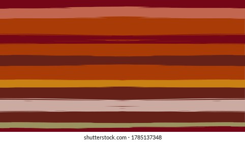 Orange, Brown Lines Seamless Summer Pattern, Vector Watercolor Sailor Stripes. Vintage Retro Grunge Fabric Fashion Design Horizontal Brushstrokes. Ink Painted Trendy Trace, Geometric Uneven Print