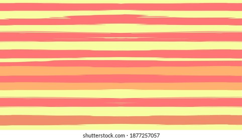 Orange, Brown Lines Seamless Summer Pattern, Vector Watercolor Sailor Stripes. Retro Vintage Grunge Fabric Fashion Design Horizontal Brushstrokes. Simple Painted Ink Trace, Geometric Cool Autumn Print