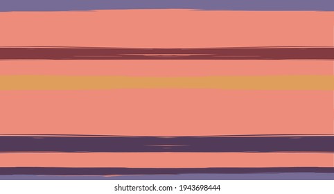 Orange, Brown Lines Seamless Summer Pattern, Vector Watercolor Sailor Stripes. Horizontal Brushstrokes Retro Vintage Grunge Textile Clothe Design. Hand Painted Ink Lines, Geometric Track Prints