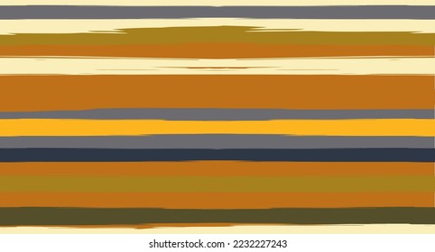 Orange, Brown Lines Seamless Summer Pattern, Vector Watercolor Sailor Stripes. Horizontal Brushstrokes Retro Vintage Hipster Textile Fashion Design. Brush Painted Ink Trace, Geometric Autumn Print