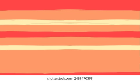 Orange, Brown Lines Seamless Summer Pattern, Vector Watercolor Sailor Stripes. Horizontal Brushstrokes Retro Vintage Hipster Textile Fashion Design. Hand Painted Ink Lines, Geometric Track Prints