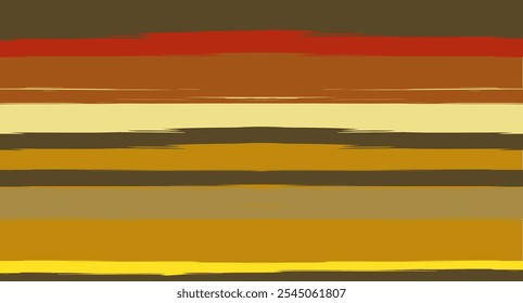 Orange, Brown Lines Seamless Summer Pattern, Vector Watercolor Sailor Stripes. Horizontal Brushstrokes Retro Vintage Grunge Textile Fashion Design. Ink Painted Doodle Trace, Geometric Track Prints