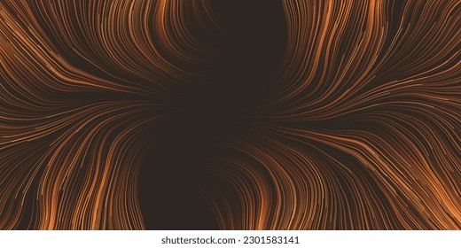 Orange and Brown Moving, Flowing Stream of Particles in Curving, Wavy Lines - Digitally Generated Futuristic Abstract 3D Geometric Striped Background Design, Generative Art in Editable Vector Format