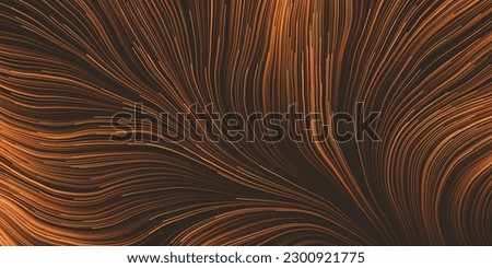 Orange and Brown Moving, Flowing Stream of Particles in Curving, Wavy Lines - Digitally Generated Futuristic Abstract 3D Geometric Striped Background Design, Generative Art in Editable Vector Format