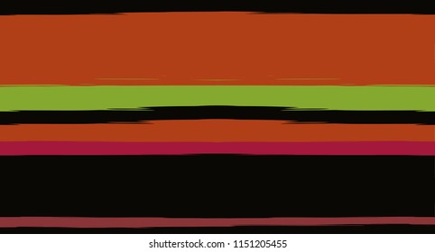 Orange, Brown Nice Seamless Summer Pattern, Vector Watercolor Sailor Stripes. Vintage Trace Grunge Fabric Fashion Design Horizontal Brushstrokes. Ink Painted Trendy Trace, Geometric Uneven Print