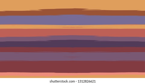 Orange, Brown Nice Seamless Summer Pattern, Vector Watercolor Sailor Stripes. Horizontal Brushstrokes Vintage Trace Grunge Textile Clothe Design. Hand Painted Ink Trace, Male or Female Clothing