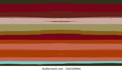 Orange, Brown Nice Seamless Summer Pattern, Vector Watercolor Sailor Stripes. Vintage Retro Grunge Fabric Fashion Design Horizontal Brushstrokes. Brush Painted Ink Trace, Geometric Autumn Print