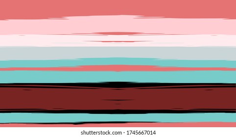 Orange, Brown Nice Seamless Summer Pattern, Vector Watercolor Sailor Stripes. Horizontal Brushstrokes Trace Vintage Grunge Textile Clothe Design. Ink Painted Trendy Trace, Geometric Uneven Print