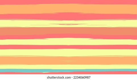 Orange, Brown Nice Seamless Summer Pattern, Vector Watercolor Sailor Stripes. Vintage Trace Grunge Textile Fabric Design Horizontal Brushstrokes. Hand Painted Ink Lines, Male or Female Clothing