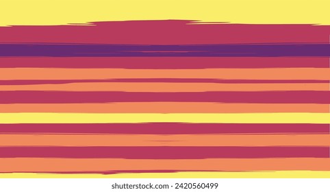 Orange, Brown Nice Seamless Summer Pattern, Vector Watercolor Sailor Stripes. Vintage Retro Grunge Fabric Fashion Design Horizontal Brushstrokes. Uneven Painted Ink Trace, Geometric Autumn Print