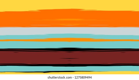 Orange, Brown Nice Summer Pattern, Vector Watercolor Sailor Stripes. Vintage Trace Grunge Fabric Fashion Design Horizontal Brushstrokes. Hand Painted Ink Lines, Male or Female Clothing