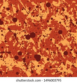 Orange and brown paint splatter seamless pattern, abstract multicolor vector background. Colorful design wallpaper for textile, fabric, wrapping paper.