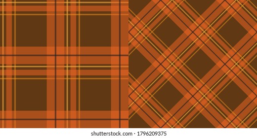 Orange and brown plaid pattern collection. Horizontal and diagonal textile fabric design for pillows, shirts, dresses, tablecloth etc.