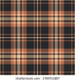 Orange brown plaid pattern. Herringbone textured seamless dark Scottish tartan check plaid for flannel shirt, skirt, or other modern autumn winter textile print.