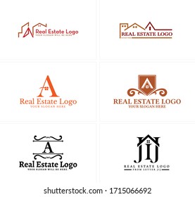Orange brown red black symbol home roof house window ornament line art vector logo idea suitable for real estate website agency finances sell hotel apartment