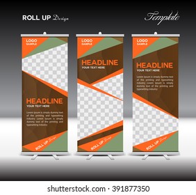 Orange and Brown Roll Up Banner template vector illustration, advertisement, display, flyer design, polygon
