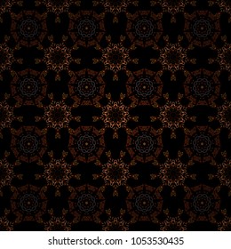 Orange and brown seamless background flower ornament pattern. Abstract arabesque background for greeting card, presentation or wedding invitations. Traditional vector gothic damask background.