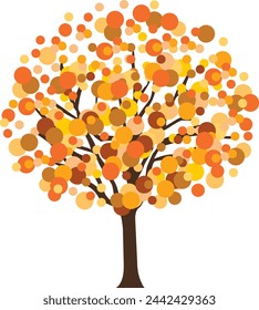 Orange and brown shades tree. Autumn collection. Hand drawn vector illustration II.