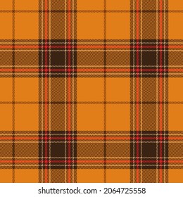 Orange and brown tartan plaid. Scottish pattern fabric swatch close-up. 