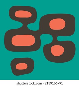 Orange, brown and teal organic background, influenced by tiki, mid-century modern art.