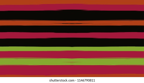 Orange, Brown Vector Watercolor Sailor Stripes Nice Seamless Summer Pattern. Vintage Trace Grunge Fabric Fashion Design Horizontal Brushstrokes. Simple Painted Ink Trace, Geometric Autumn Print