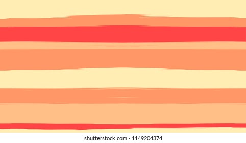 Orange, Brown Vector Watercolor Sailor Stripes Nice Seamless Summer Pattern. Horizontal Brushstrokes Retro Vintage Grunge Textile Fashion Design. Hand Painted Ink Lines, Male or Female Clothing