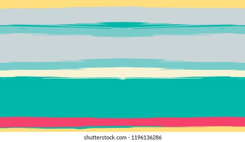 Orange, Brown Vector Watercolor Sailor Stripes Nice Seamless Summer Pattern. Horizontal Brushstrokes Retro Vintage Grunge Fabric Fashion Design. Ink Painted Doodle Trace, Geometric Track Prints