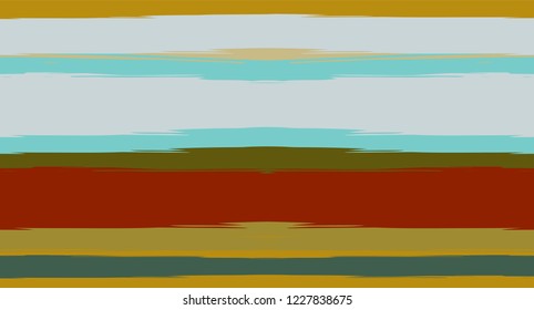 Orange, Brown Vector Watercolor Sailor Stripes Drawn Seamless Summer Pattern. Vintage Trace Grunge Textile Fashion Design Horizontal Brushstrokes. Ink Painted Trendy Trace, Geometric Uneven Print