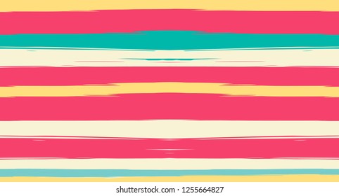 Orange, Brown Vector Watercolor Sailor Stripes Cute Seamless Summer Pattern.