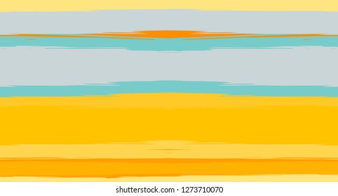 Orange, Brown Vector Watercolor Sailor Stripes Nice Seamless Summer Pattern. Vintage Trace Grunge Textile Fabric Design Horizontal Brushstrokes. Ink Painted Trendy Trace, Geometric Autumn Print