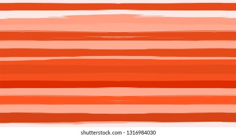 Orange, Brown Vector Watercolor Sailor Stripes Drawn Seamless Summer Pattern. Horizontal Brushstrokes Retro Vintage Grunge Textile Fashion Design. Ink Painted Doodle Lines, Geometric Track Prints