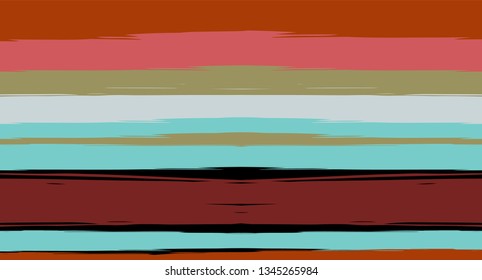 Orange, Brown Vector Watercolor Sailor Stripes Nice Seamless Summer Pattern. Horizontal Brushstrokes Trace Vintage Grunge Textile Clothe Design. Ink Painted Doodle Lines, Geometric Track Prints