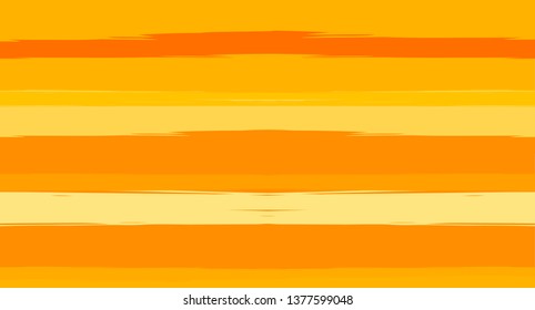 Orange, Brown Vector Watercolor Sailor Stripes Cute Seamless Summer Pattern. Horizontal Brushstrokes Retro Vintage Grunge Fabric Texture Design. Brush Painted Ink Trace, Geometric Autumn Print