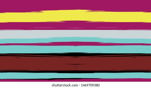 Orange, Brown Vector Watercolor Sailor Stripes Cute Seamless Summer Pattern. Retro Vintage Grunge Fabric Fashion Design Horizontal Brushstrokes. Hand Painted Ink Lines, Male or Female Clothing