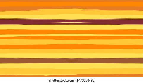 Orange, Brown Vector Watercolor Sailor Stripes Nice Seamless Summer Pattern. Horizontal Brushstrokes Retro Vintage Hipster Textile Fashion Design. Hand Painted Ink Trace, Male or Female Clothing