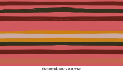 Orange, Brown Vector Watercolor Sailor Stripes Cute Seamless Summer Pattern. Horizontal Brushstrokes Vintage Trace Grunge Textile Clothe Design. Ink Painted Doodle Trace, Geometric Track Prints