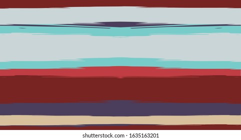 Orange, Brown Vector Watercolor Sailor Stripes Nice Seamless Summer Pattern. Horizontal Brushstrokes Retro Vintage Grunge Fabric Texture Design. Uneven Painted Ink Trace, Geometric Autumn Print