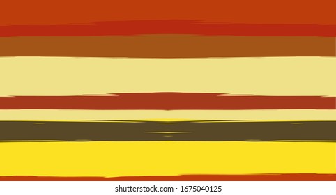 Orange, Brown Vector Watercolor Sailor Stripes Cute Seamless Summer Pattern. Horizontal Brushstrokes Retro Vintage Grunge Fabric Fashion Design. Hand Painted Ink Lines, Male or Female Clothing