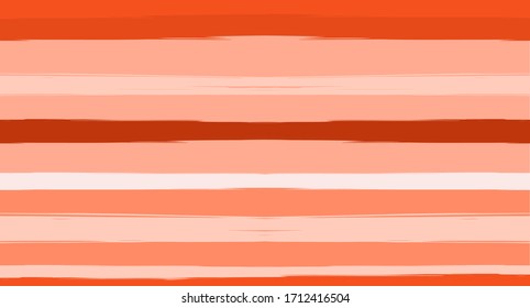 Orange, Brown Vector Watercolor Sailor Stripes Drawn Summer Pattern. Horizontal Brushstrokes Trace Vintage Grunge Textile Clothe Design. Hand Painted Ink Lines, Geometric Track Prints