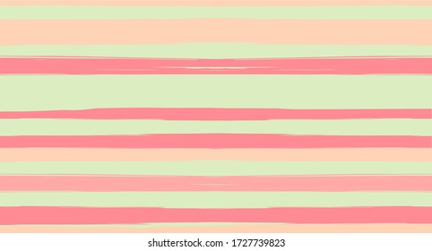 Orange, Brown Vector Watercolor Sailor Stripes Funky Seamless Summer Pattern. Horizontal Brushstrokes Retro Vintage Grunge Textile Clothe Design. Ink Painted Doodle Lines, Geometric Track Prints