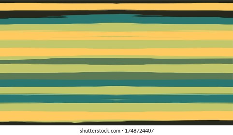 Orange, Brown Vector Watercolor Sailor Stripes Funky Seamless Summer Pattern. Horizontal Brushstrokes Trace Vintage Grunge Textile Clothe Design. Ink Painted Doodle Lines, Geometric Track Prints