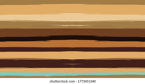 Orange, Brown Vector Watercolor Sailor Stripes Drawn Seamless Summer Pattern. Vintage Trace Grunge Textile Fabric Design Horizontal Brushstrokes. Simple Painted Ink Trace, Geometric Autumn Print