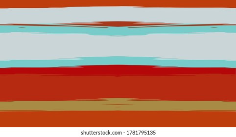 Orange, Brown Vector Watercolor Sailor Stripes Cool Seamless Summer Pattern. Horizontal Brushstrokes Retro Vintage Hipster Textile Fashion Design. Ink Painted Doodle Trace, Geometric Track Prints