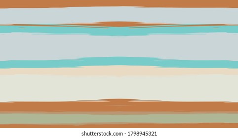 Orange, Brown Vector Watercolor Sailor Stripes Trendy Seamless Summer Pattern. Horizontal Brushstrokes Retro Vintage Hipster Textile Fashion Design. Hand Painted Ink Lines, Male or Female Clothing