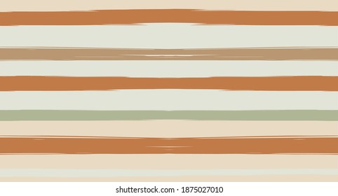 Orange, Brown Vector Watercolor Sailor Stripes Cute Seamless Summer Pattern. Horizontal Brushstrokes Retro Vintage Grunge Fabric Fashion Design. Hand Painted Ink Lines, Geometric Track Prints