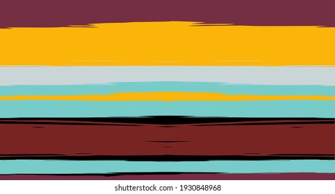 Las Bandas De Maravilla De Marrón Y Vector Marrón Cubren El Patrón Verano Sin Marea. Pinceles horizontales Diseño de Ropa Textil Grunge Retro. Líneas de tinta pintadas a mano, impresiones de pistas geométricas